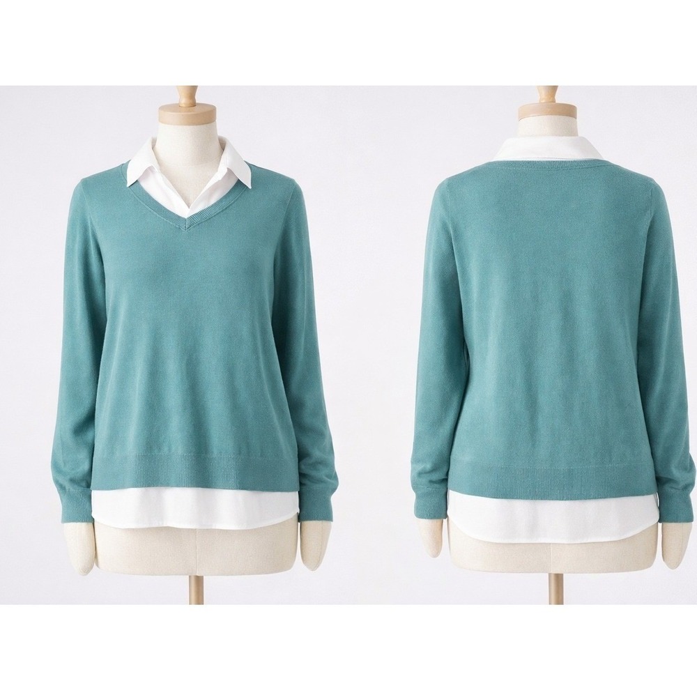 Belle‎ by Kim Gravel Womens XS Layered V-Neck Sweater Peacock Blue A518256 NWOT